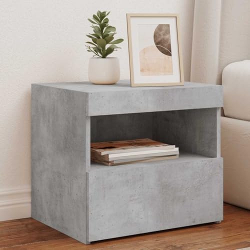 MNISDFL Nachttisch mit LED-Leuchten Betongrau kommode mit schubladen Bedside Table for Zimmer Wohnzimmer 50x40x45 cm von MNISDFL