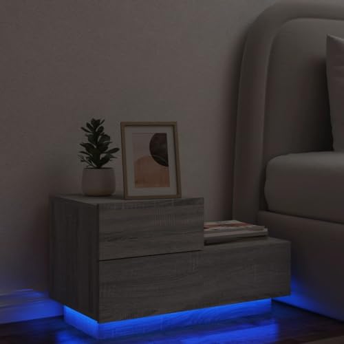 MNISDFL Nachttisch mit LED-Leuchten Grau Sonoma kommode mit schubladen Bedside Table for Zimmer Schlafzimmer 70x36x40,5 cm MNISDFL Nachttisch mit LED-Leuchten Grau Sonoma kommode mit schubladen Bedside Table for Zimmer Schlafzimmer 70x36x40,5 cm von MNISDFL