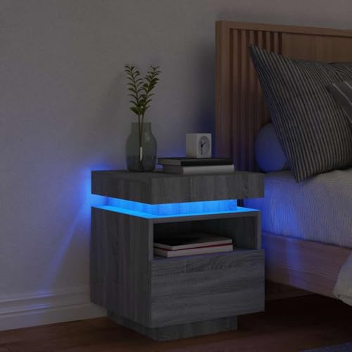 MNISDFL Nachttisch mit LED-Leuchten Grau Sonoma nachttische kommode mit schubladen for Zimmer Schlafzimmer 40x39x48,5 cm MNISDFL Nachttisch mit LED-Leuchten Grau Sonoma nachttische kommode mit schubladen for Zimmer Schlafzimmer 40x39x48,5 cm von MNISDFL