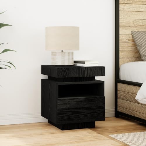 MNISDFL Nachttisch mit LED-Leuchten Schwarz Eiche nachtschrank kommode mit schubladen for Zimmer Wohnzimmer 40x39x48,5 cm MNISDFL Nachttisch mit LED-Leuchten Schwarz Eiche nachtschrank kommode mit schubladen for Zimmer Wohnzimmer 40x39x48,5 cm von MNISDFL