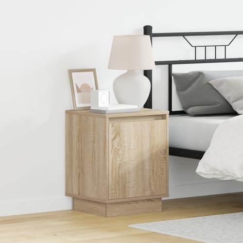 MNISDFL Nachttisch mit LED-Leuchten Sonoma Eiche badschrank schmal nachtschrank for Wohnzimmer Zimmer 39x34,5x50 cm von MNISDFL