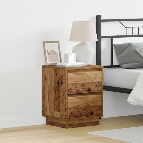 MNISDFL Nachttisch mit LED-Lichtern Altes Holz nachttisch Bedside Table for Zimmer Schlafzimmer 39x34,5x50 cm von MNISDFL