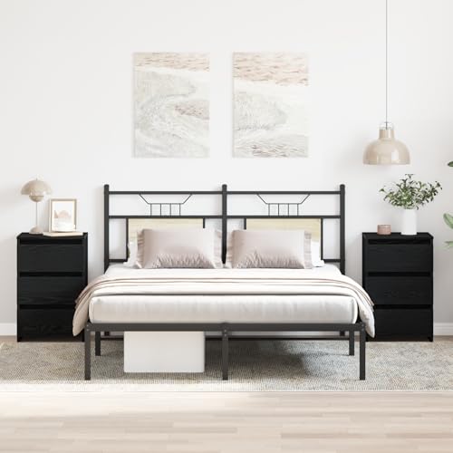 MNISDFL Nachttische 2er Set Schwarz Eiche nachtschrank nachttische for Schlafzimmer Wohnzimmer 40x35x62,5 cm Holzwerkstoff von MNISDFL