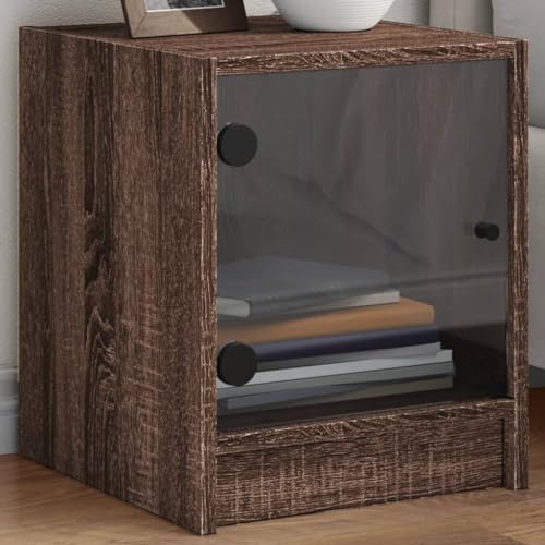 MNISDFL Nachttische mit Glastüren 2 STK. Braun Eichen-Optik nachttisch beistelltisch for Schlafzimmer Zimmer 35x37x42 cm von MNISDFL