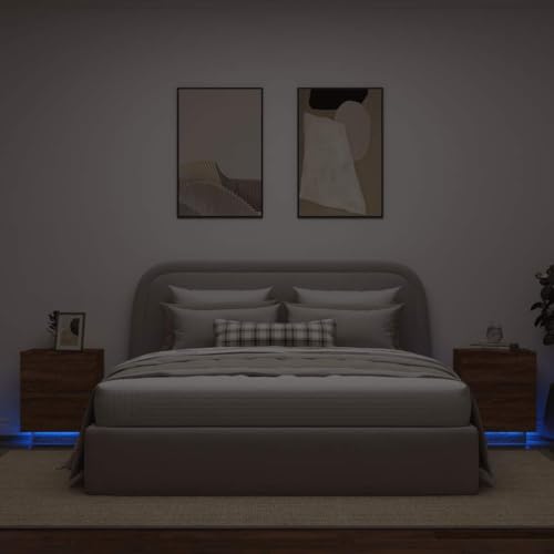 MNISDFL Nachttische mit LED-Leuchten 2 STK. Braun Eiche Holzwerkstoff Bedside Table nachtschrank for Zimmer Wohnzimmer MNISDFL Nachttische mit LED-Leuchten 2 STK. Braun Eiche Holzwerkstoff Bedside Table nachtschrank for Zimmer Wohnzimmer von MNISDFL