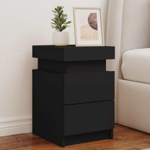MNISDFL Nachttische mit LED-Leuchten 2 STK. Schwarz Bedside Table kommode mit schubladen for Zimmer Schlafzimmer 35x39x55 cm von MNISDFL