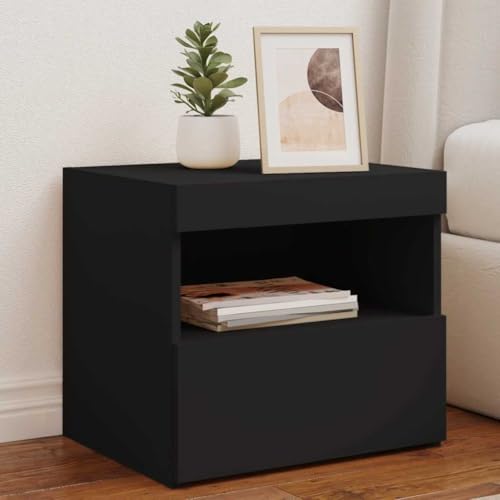 MNISDFL Nachttische mit LED-Leuchten 2 STK. Schwarz kommode mit schubladen nachttisch for Wohnzimmer Zimmer 50x40x45 cm von MNISDFL