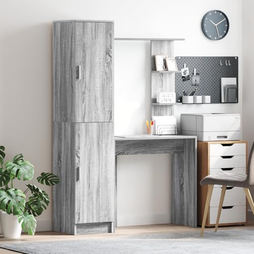 MNISDFL Schreibtisch mit Stauraum Grau Sonoma Holzwerkstoff kommoden gartenschrank for Wohnzimmer Innenraum von MNISDFL