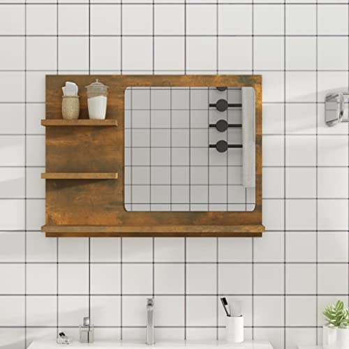 MNISDFL Schwebender Badezimmerschrank Freistehender Aufbewahrungsschrank Badspiegel Räuchereiche 60x10.5x45 cm Holzwerkstoff von MNISDFL