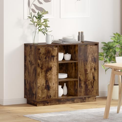 MNISDFL Sideboard mit LED Geräucherter Eiche nachttische nachttisch for Zimmer Wohnzimmer 90x32x75 cm Ingenieuholz von MNISDFL