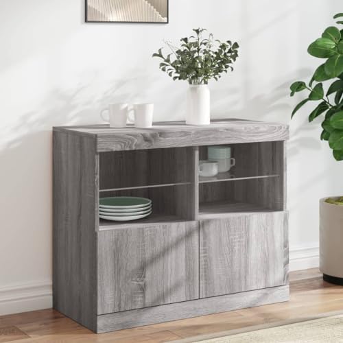 MNISDFL Sideboard mit LED-Leuchten Grau Sonoma kommoden gartenschrank for Wohnzimmer Schlafzimmer 81x37x67 cm von MNISDFL