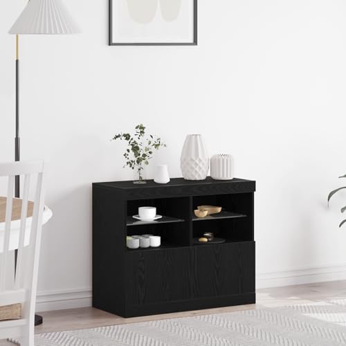 MNISDFL Sideboard mit LED-Leuchten Schwarz Eiche sideboards flurschrank for Wohnzimmer Büro 81x37x67 cm von MNISDFL