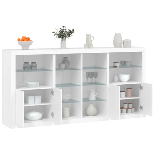 MNISDFL Sideboard mit LED-Leuchten Weiß sideboards gartenschrank for Wohnzimmer Innenraum 202x37x100 cm von MNISDFL