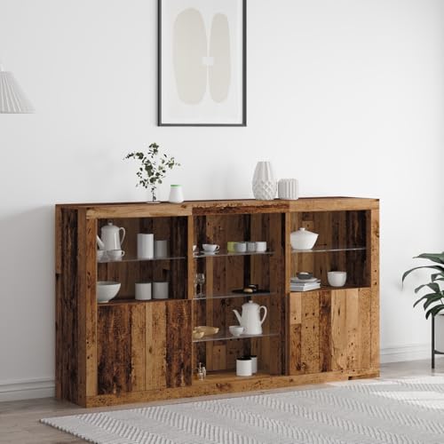 MNISDFL Sideboard mit LED Lichtern Altes Holz gartenschrank flurschrank for Wohnzimmer Büro 181.5x37x100 cm Holzwerkstoff von MNISDFL