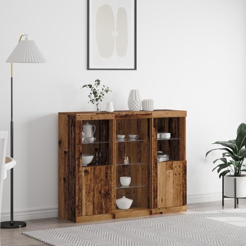 MNISDFL Sideboard mit LED Lichtern Altes Holz sideboards gartenschrank for Wohnzimmer Innenraum 123x37x100 cm Holzwerkstoff von MNISDFL
