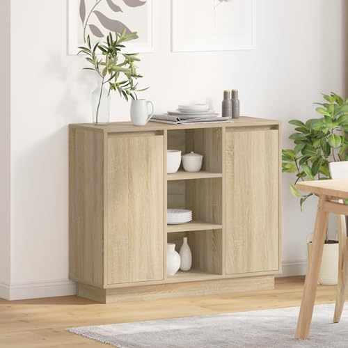 MNISDFL Sideboard mit LED Sonoma Eiche nachtschrank Bedside Table for Schlafzimmer Zimmer 90x32x75 cm aus Holzwerkstoff MNISDFL Sideboard mit LED Sonoma Eiche nachtschrank Bedside Table for Schlafzimmer Zimmer 90x32x75 cm aus Holzwerkstoff von MNISDFL