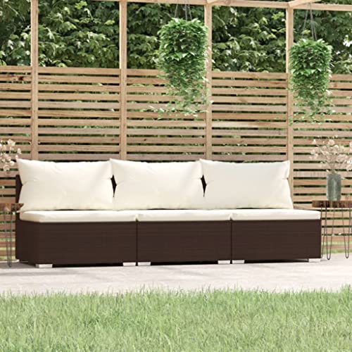 MNISDFL Terrassenmöbel Gartensofa Möbelsets Gartenlounge Set Loungemöbel 3-Sitzer-Sofa mit Kissen Braun Poly Rattan von MNISDFL