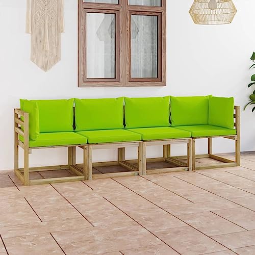 MNISDFL Terrassenmöbel Gartensofa Möbelsets Gartenlounge Set Loungemöbel 4-Sitzer-Gartensofa mit Hellgrünen Kissen von MNISDFL