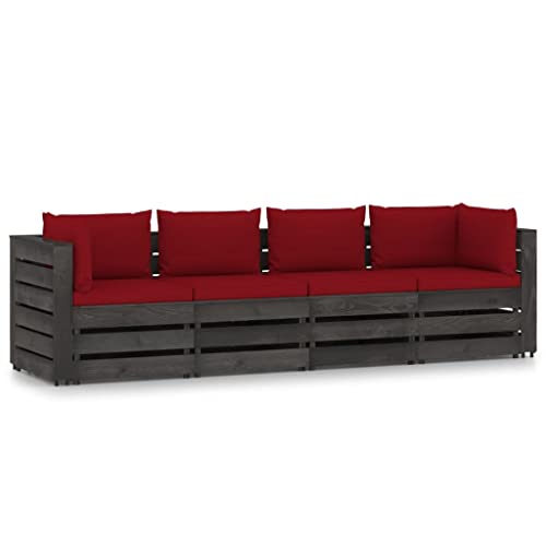 MNISDFL Terrassenmöbel Gartensofa Möbelsets Gartenlounge Set Loungemöbel 4-Sitzer-Gartensofa mit Kissen Grau Imprägniertes Holz von MNISDFL