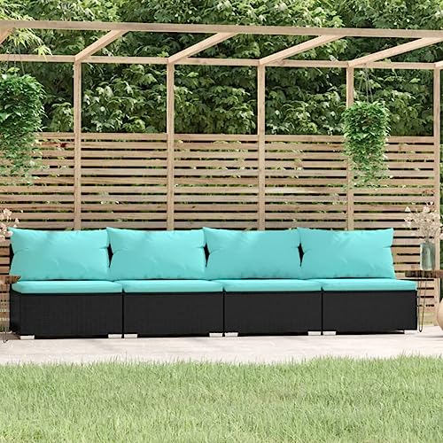 MNISDFL Terrassenmöbel Gartensofa Möbelsets Gartenlounge Set Loungemöbel 4-Sitzer-Sofa mit Kissen Schwarz Poly Rattan von MNISDFL