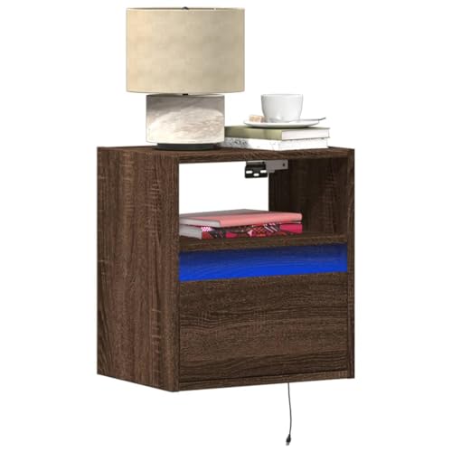 MNISDFL Wand-Nachttisch mit LED-Leuchten Braun Eichen-Optik Bedside Table badschrank schmal for Schlafzimmer Zimmer von MNISDFL