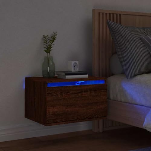 MNISDFL Wand-Nachttisch mit LED-Leuchten Braun Eichen-Optik kommode mit schubladen nachttisch for Zimmer Wohnzimmer MNISDFL Wand-Nachttisch mit LED-Leuchten Braun Eichen-Optik kommode mit schubladen nachttisch for Zimmer Wohnzimmer von MNISDFL