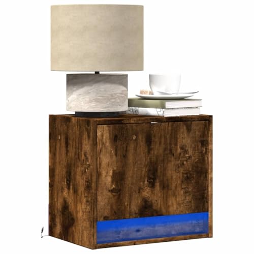 MNISDFL Wand-Nachttisch mit LED-Leuchten Räuchereiche badschrank schmal nachtschrank for Wohnzimmer Schlafzimmer von MNISDFL
