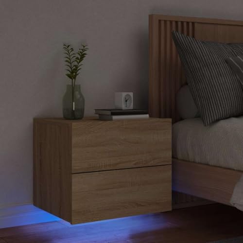 MNISDFL Wand-Nachttisch mit LED-Leuchten Sonoma-Eiche Bedside Table nachtschrank for Schlafzimmer Zimmer von MNISDFL