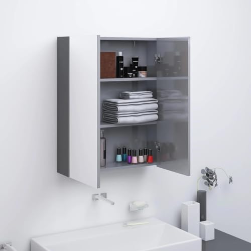 MNISDFL Waschtischunterschrank Waschbecken Badezimmer-Schrank Bad-Spiegelschrank 60x15x75 cm MDF Glänzendes Grau von MNISDFL