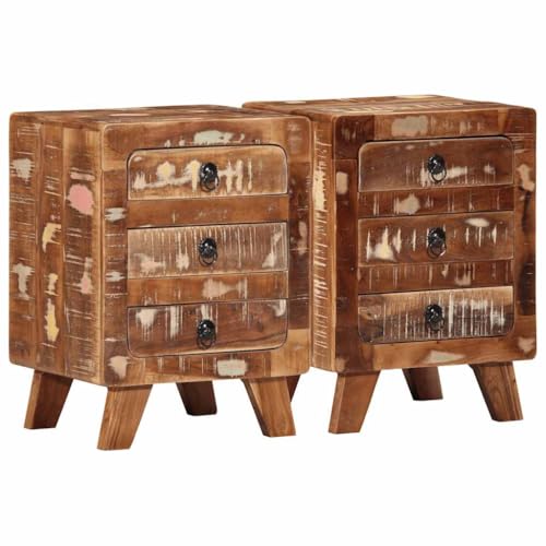 Nachttisch 2 STK. nachtschrank kommode mit schubladen for Schlafzimmer Wohnzimmer 37x32x50 cm Altholz Massivholz von MNISDFL