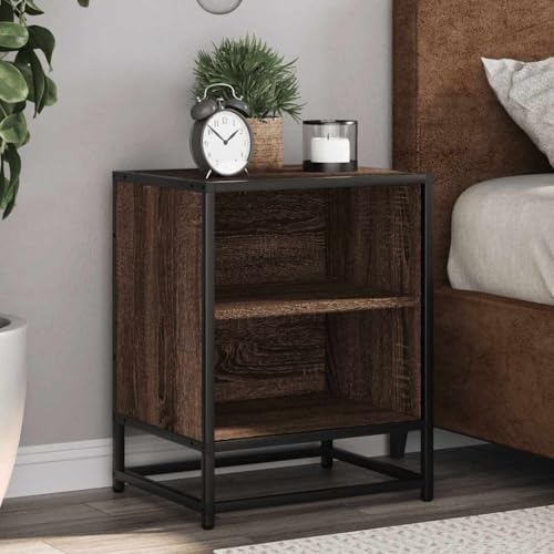 Nachttisch Braun Eichen-Optik kommode mit schubladen Bedside Table for Schlafzimmer Wohnzimmer 40x31x50 cm Holzwerkstoff Metall von MNISDFL