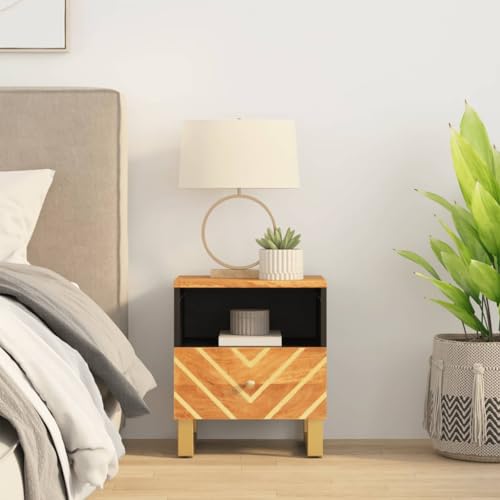 Nachttisch Braun und Schwarz Massivholz Mango kommode mit schubladen Bedside Table for Schlafzimmer Wohnzimmer von MNISDFL
