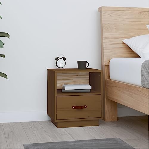 Nachttisch Honigbraun beistelltisch kommode mit schubladen for Schlafzimmer Zimmer 40x34x45 cm Massivholz Kiefer von MNISDFL