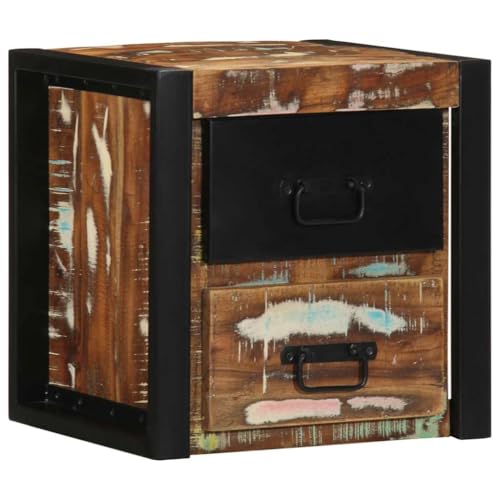 Nachttisch Mehrfarbig badschrank schmal kommode mit schubladen for Zimmer Wohnzimmer 40x35x40 cm Altholz Massivholz von MNISDFL