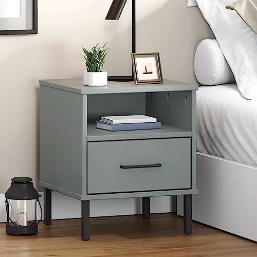 Nachttisch Oslo mit Metallbeinen Grau Massivholz Kiefer beistelltisch Bedside Table for Zimmer Schlafzimmer von MNISDFL