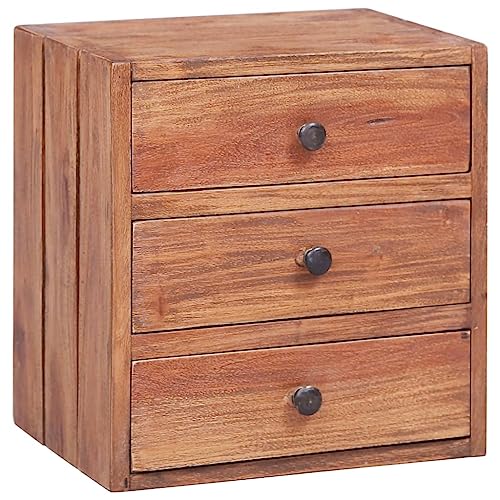 Nachttisch mit 3 Schubladen badschrank schmal nachtschrank for Wohnzimmer Schlafzimmer 35x25x35 cm Altholz Massiv von MNISDFL