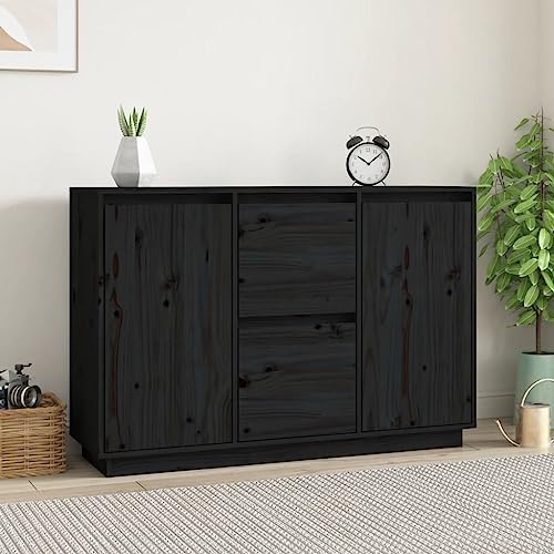 Sideboard Schwarz gartenschrank Schrank for Schlafzimmer Büro 111x34x75 cm Massivholz Kiefer von MNISDFL