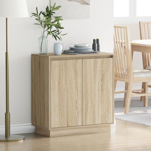 Sideboard mit LED in Sonoma Eiche - Bedside Table nachttische for Wohnzimmer Zimmer 71 x 34,5 x 75 cm - Hergestellt aus Holzwerkstoff von MNISDFL