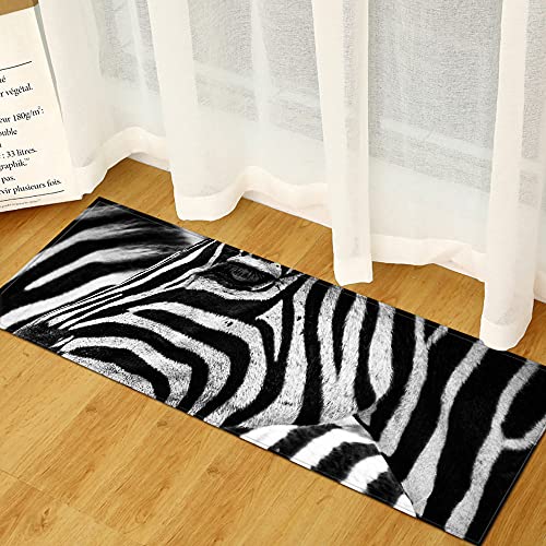 MNJLB Teppich Läufer Flur - Tiere Indoor Langer Rutschfester Gefleckter Gummi-Rücken-Wohnzimmer-Läufer-Teppich-3D-Gedruckter Schwarz-Weiß-Zebra Maschinenwaschbarer Läufer-Teppich Für Küche Waschküch von MNJLB