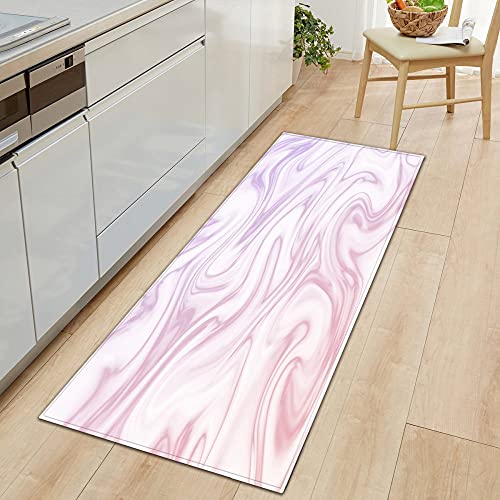 Teppich Läufer Flur - Indoor Langer Rutschfester Gummirücken Küchenläufer Teppich-3D Gedruckt Rosa Lila Abstrakter Marmor Maschinenwaschbarer Läufer Teppich Teppich Für Küchenboden Waschküche, von MNJLB