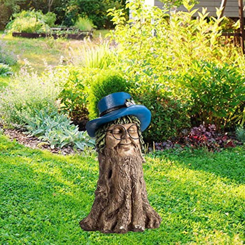 MNJR Baumstumpf Garten Skulptur, Baummensch Figur Garten Deko, Harz Baumstumpf Statue mit Hut, Tree Stump Garden Ornaments für den Außenbereich Märchen Garten Hof Dekoration (A) von MNJR