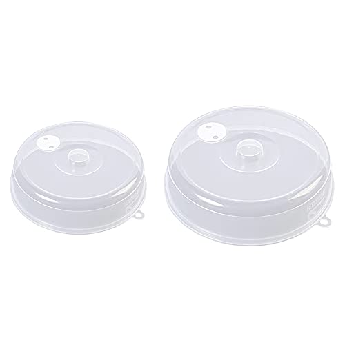 Mikrowelle Abdeckung mit Griff 2er Set, Ø 17 x 4 cm/Ø 23 x 5.5 cm, Transparent, BPA-freie, Mikrowellenhaube mit Lüftungsschlitzen, Mikrowellen Abdeckung für Spülmaschine und Kühlschrank von MNJR