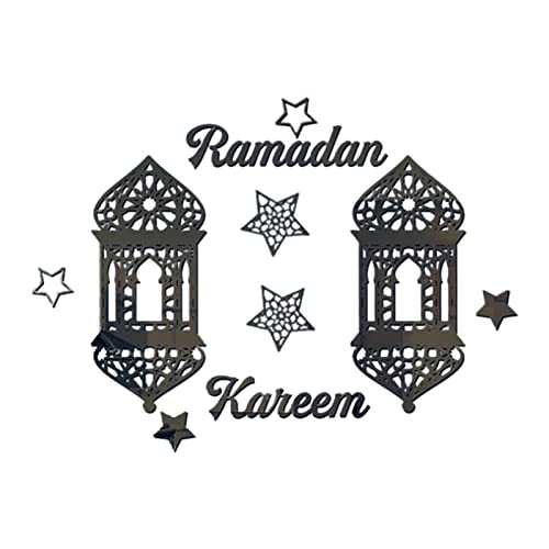 Spiegel Wandsticker Ramadan Dekoration Acryl Spiegel Wandaufkleber Selbstklebend Mond Stern Laterne Wandkunst Eid Mubarak Wanddeko Wandtattoo für DIY Muslimische Festival Deko (Schwarz) von MNJR