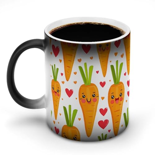 MNKTC Farbwechsel-Tassen, Karotte im Cartoon-Stil, bedruckt, wärmewechselnde Tasse, Verfärbung, Keramik, hitzeempfindliche Kaffeetasse, fügen Sie Kaffee oder Tee hinzu und eine glückliche kleine Szene MNKTC Farbwechsel-Tassen, Karotte im Cartoon-Stil, bedruckt, wärmewechselnde Tasse, Verfärbung, Keramik, hitzeempfindliche Kaffeetasse, fügen Sie Kaffee oder Tee hinzu und eine glückliche kleine Szene von MNKTC