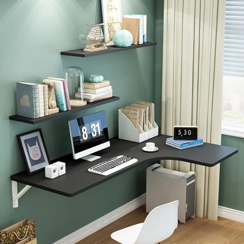 Klappbarer Computertisch zur Wandmontage, klappbarer Computertisch für kleine Räume, zusammenklappbarer schwebender Schreibtisch, platzsparend, mit Metall-Klappständer, Büro-Schlafzimmer-Küche (Größe: von MNOIINM