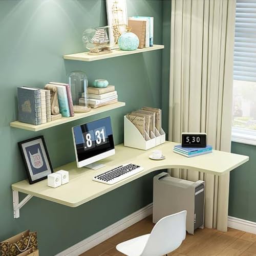 Klappbarer Computertisch zur Wandmontage, klappbarer Ecktisch für kleine Räume, zusammenklappbarer schwebender Schreibtisch, platzsparend, mit Metall-Klappständer, Büro-Schlafzimmer-Küche (Größe: 100 von MNOIINM