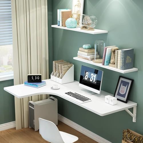 Klappbarer Computertisch zur Wandmontage, klappbarer Ecktisch für kleine Räume, zusammenklappbarer schwebender Schreibtisch, platzsparend, mit Metall-Klappständer, Büro-Schlafzimmer-Küche (Größe: 80 x von MNOIINM