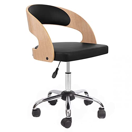 MNOIINM Bürostuhl ohne Armlehnen, ergonomischer Computer-Schreibtischstuhl, mittlere Rückenlehne, Drehstuhl mit Massivholz-Rückenlehne und Kunstleder-Kissen von MNOIINM