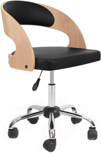 MNOIINM Bürostuhl ohne Armlehnen, ergonomischer Computer-Schreibtischstuhl, mittlere Rückenlehne, Drehstuhl mit Massivholz-Rückenlehne und PU-Lederkissen (Farbe: #2) von MNOIINM