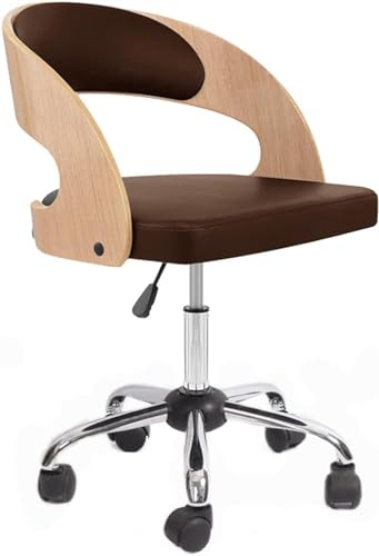 MNOIINM Bürostuhl ohne Armlehnen, ergonomischer Computer-Schreibtischstuhl, mittlere Rückenlehne, Drehstuhl mit Massivholz-Rückenlehne und PU-Lederkissen (Farbe: #5) von MNOIINM
